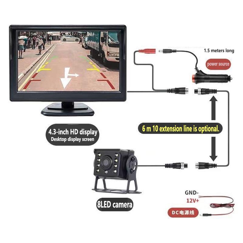 JISUIDA car rearview camera display night vision 4.3" TFT LCD HD screen parking LED parking camera is used for parking.