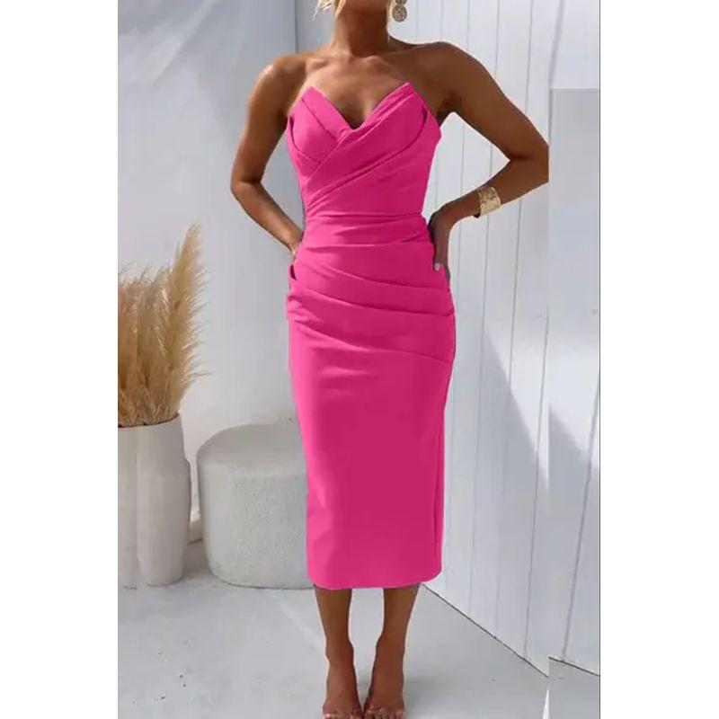 Fashion European and American Women Clothes Sexy Tube Top Sleeve Slit Solid Dress Sexy Solid Color Dress