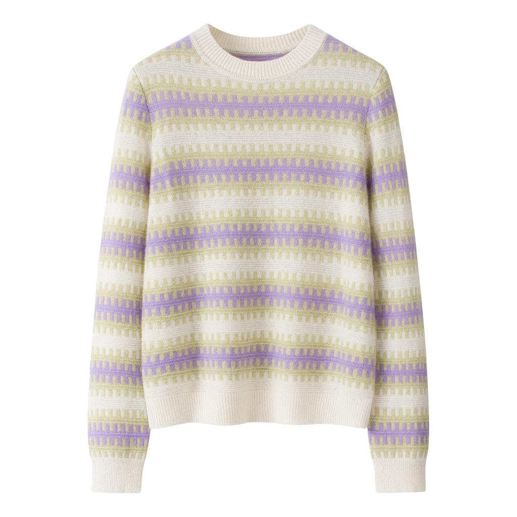 Women's Slim Fit Round Neck Jacquard Cashmere Sweater