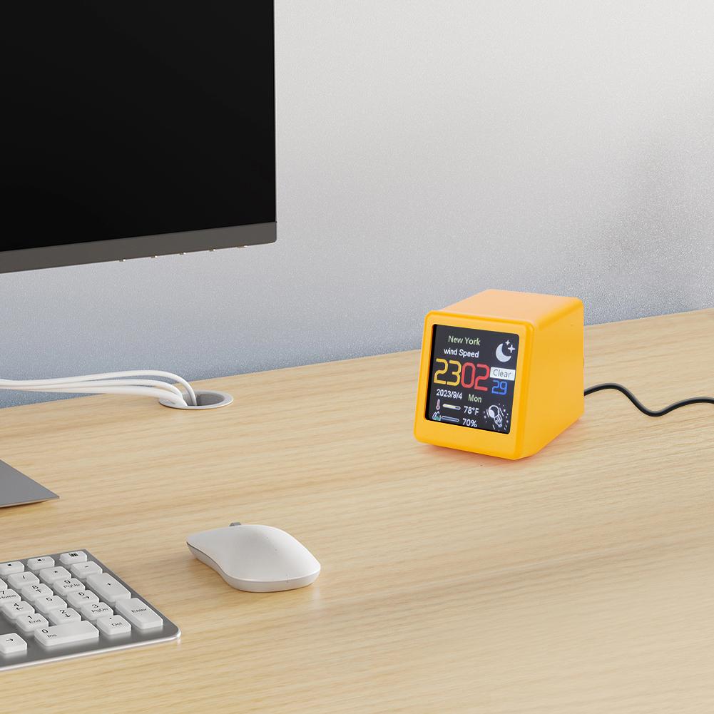 Mini Smart WIFI Weather Station Clock DIY GIF Animations Desktop Mini Clock Desktop Decoration