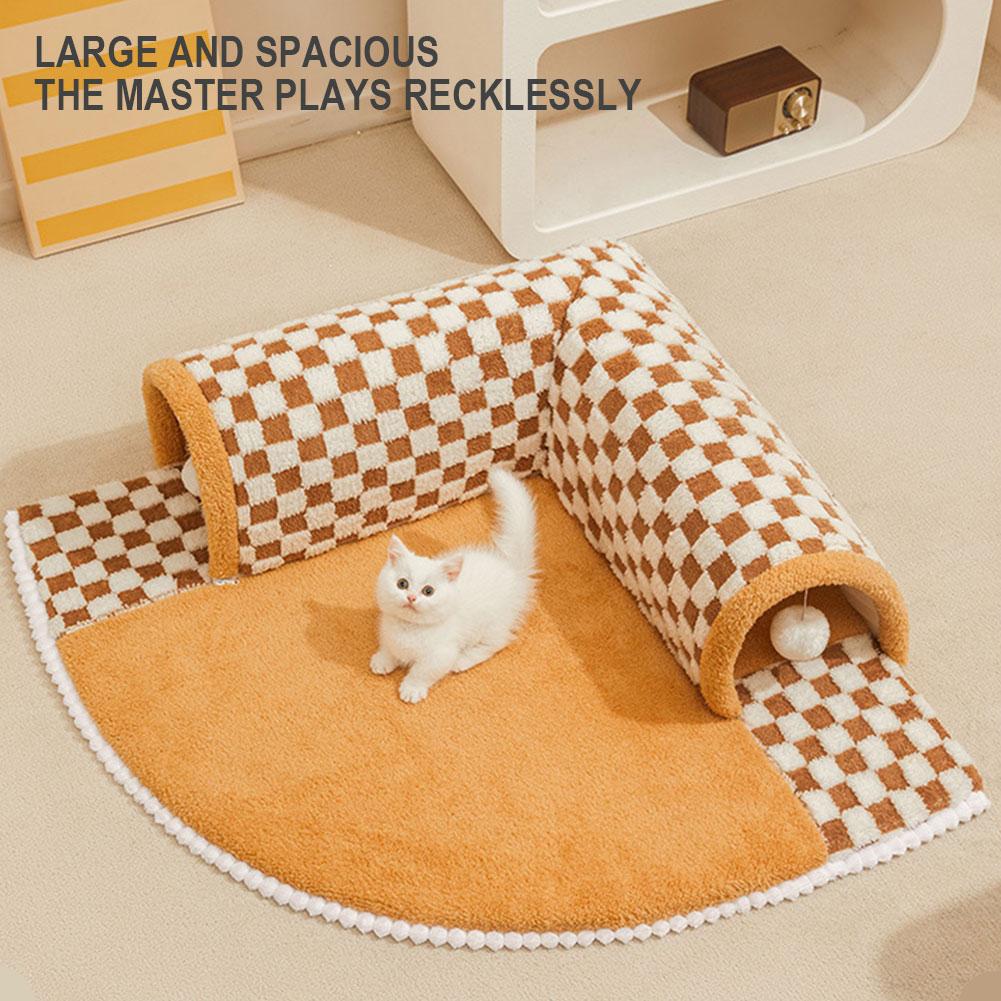2-In-1 Cat Tunnel Bed For Indoor Cats Tunnel Carpet Cat Play Tunnel With Hanging Toy Ball Removable And Washable