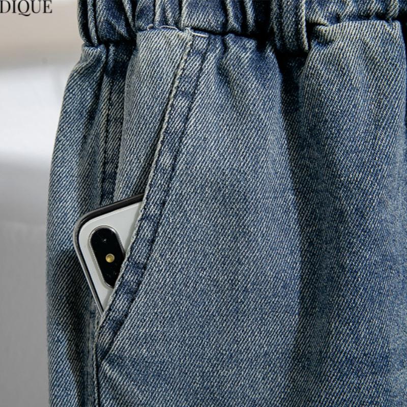 MODIQUE 2025 New Plus Size Summer Women's Loose Casual Straight Sickle Denim Long Pant Ladies Classic Elastic Solid Color Blue Jeans