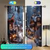2pcs Winter Town Snow Scenery Printed Curtain for Christmas Home Decor - Rod Pocket Window Treatment for Bedroom,Office,Kitchen