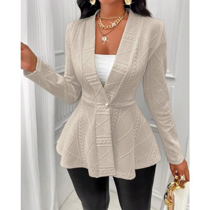 

Осенне-зимняя мода, женские жаккардовые куртки с длинным рукавом, утолщенные, новые, элегантные, с V-образным вырезом, повседневные, простые, приталенные пальто, женская уличная одежда, рубашка, одежда XXL хаки