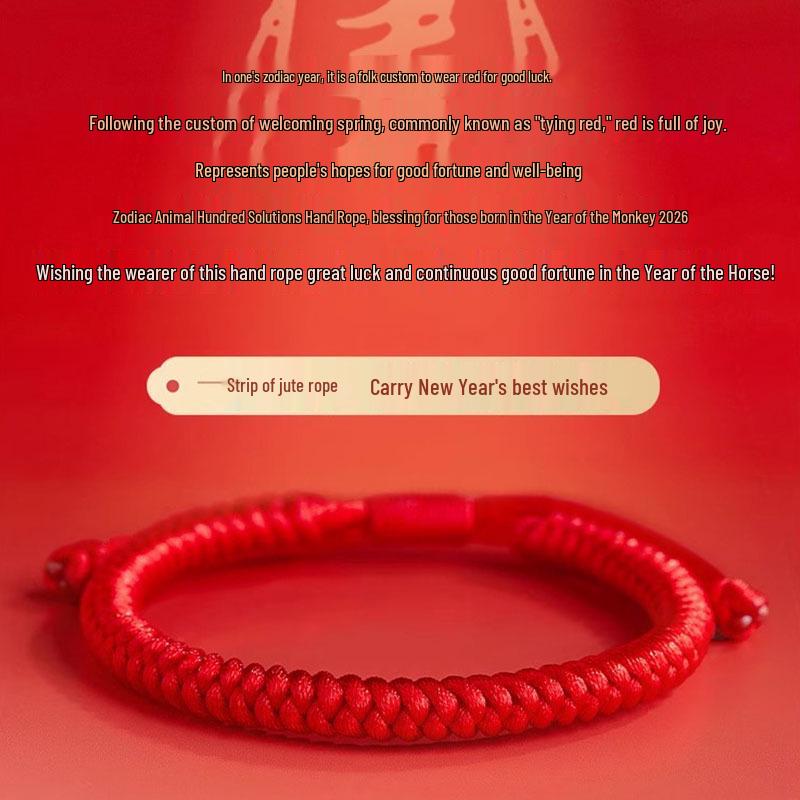 Xiao Zhan Zodiac Red String Bracelet: Women's Woven Vajra Knot Amulet, Unisex Couple's Hand Rope, 2026 Design