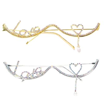 Strass-Liebesbrillengestell, glitzernde Gesichtskette, dekorativer Gesichtsschmuck, Halbrandbrille ohne Gläser, Partygeschenk