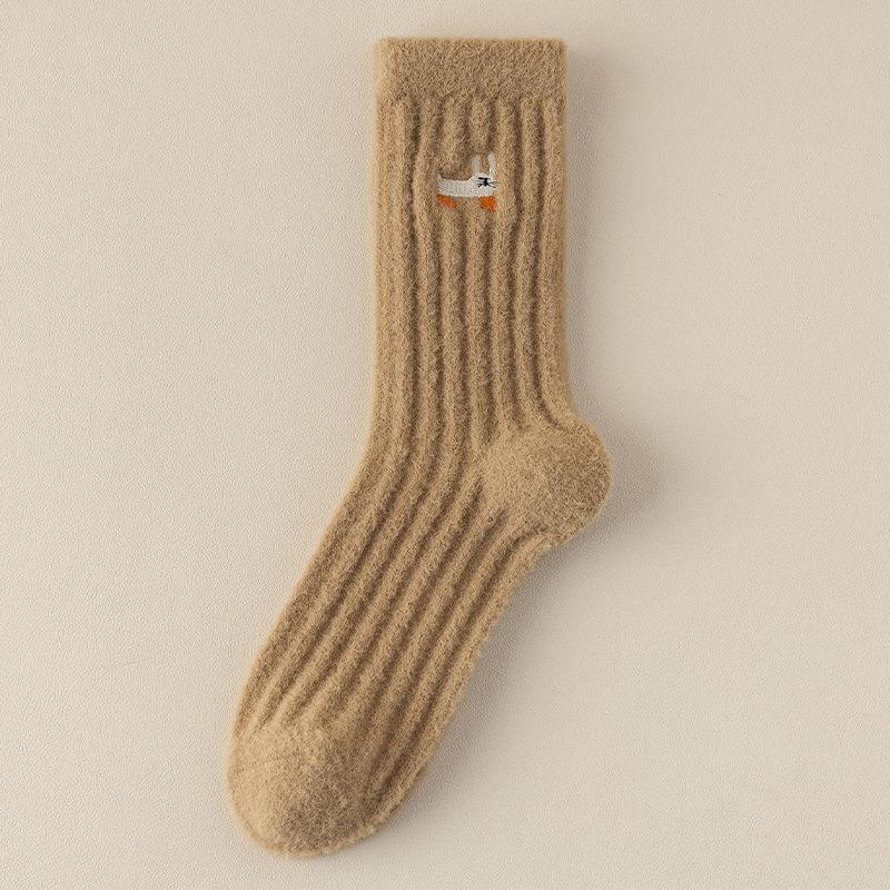 Chaussettes mi-mollet d'automne/hiver pour femmes, rembourrées, double face en peluche thermique, chaussettes de sol, chaussettes de sommeil