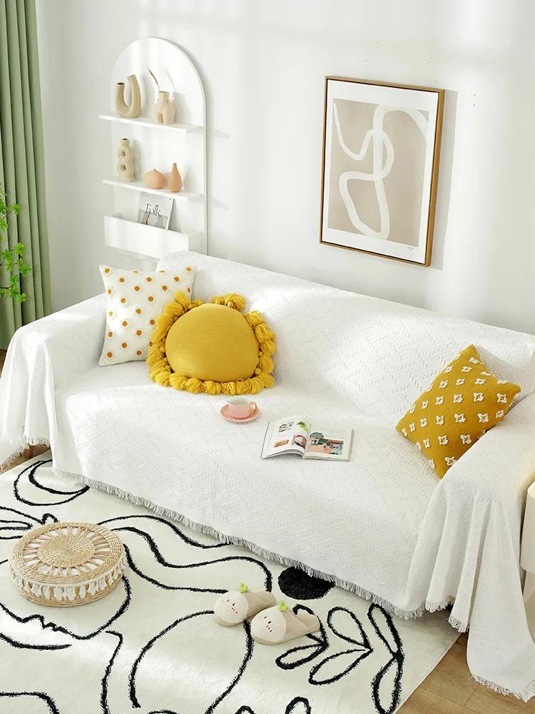 Double Sided Usable Sofa Cover Four Season Universal Anti Slip Fringe Sofa Towel Couch Decoration Minimalist Dust Cover Blankets