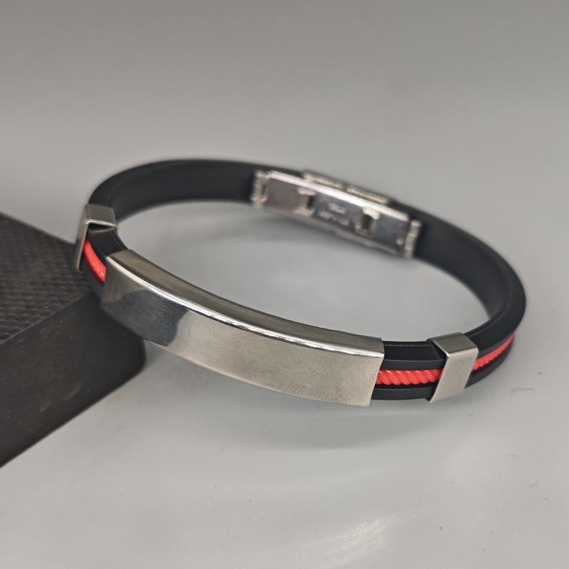 Stainless Steel Silicone Bracelet: Black Men's Thin Band, Simple European-American Style, Creative and Trendy Design