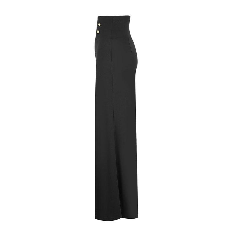 New Women's High Waist Black Straight Wide Leg Pants, Polyester Blend Patchwork Lightweight Trousers for Office & Street Fashion