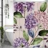 Pink And Purple Hydrangea Flowers Shower Curtain Washable Dirt-Resistant Shower Head Waterproof Polyester Bath Curtain