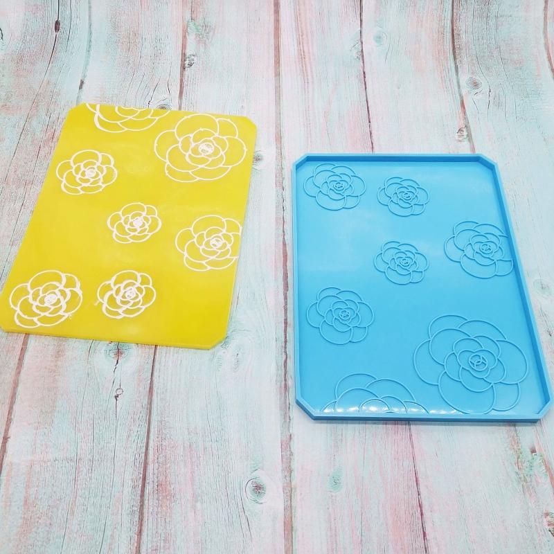 Quadratische Runde Tassenmatte Silikonform Kamelienmuster Untersetzerformen Tassenablage Gussformen für Harzmattenherstellung DIY-Basteln