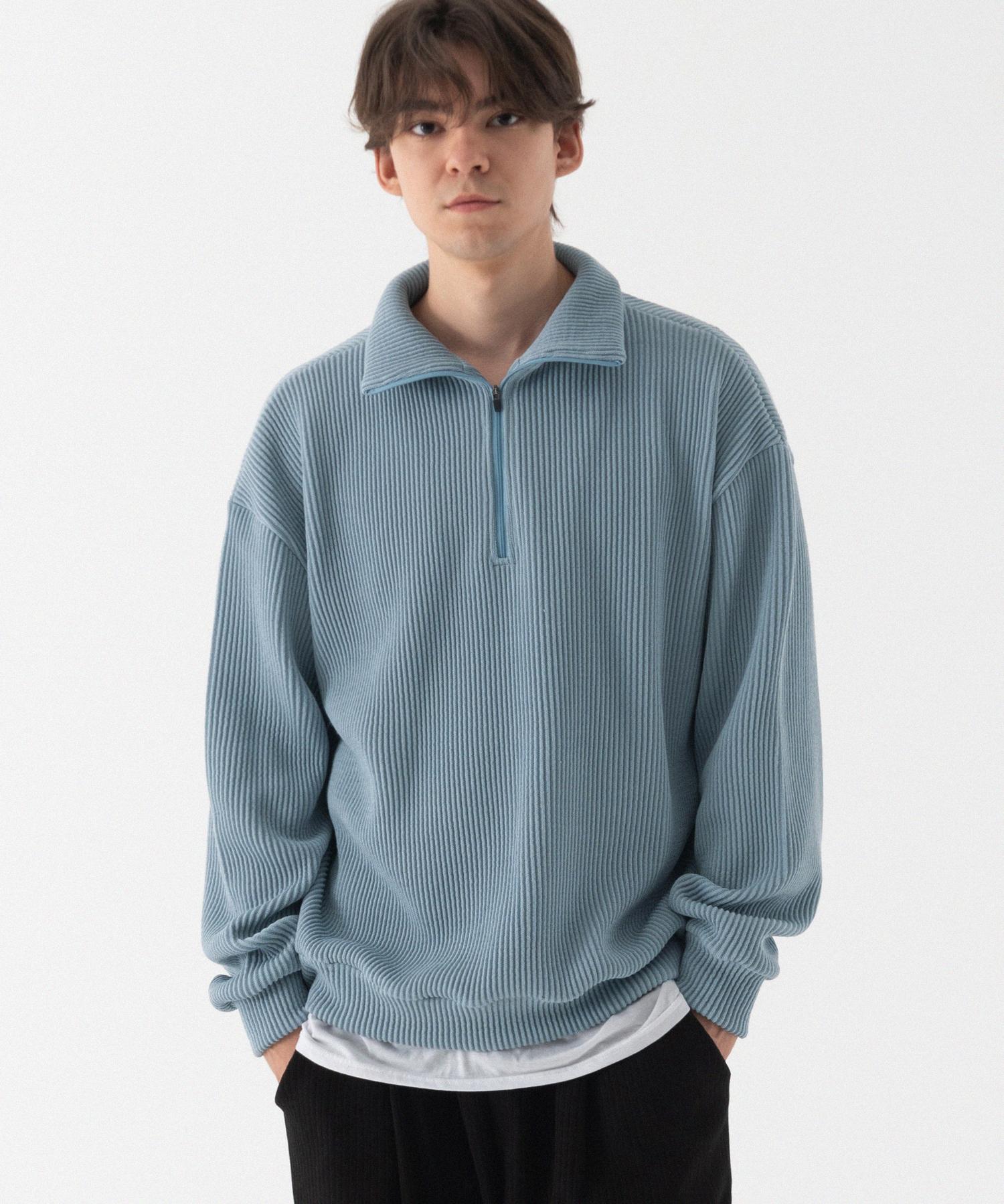 Pianer Comfortable Oversized Half-Zip Collared Knit (Sky Blue) Sky Blue/S