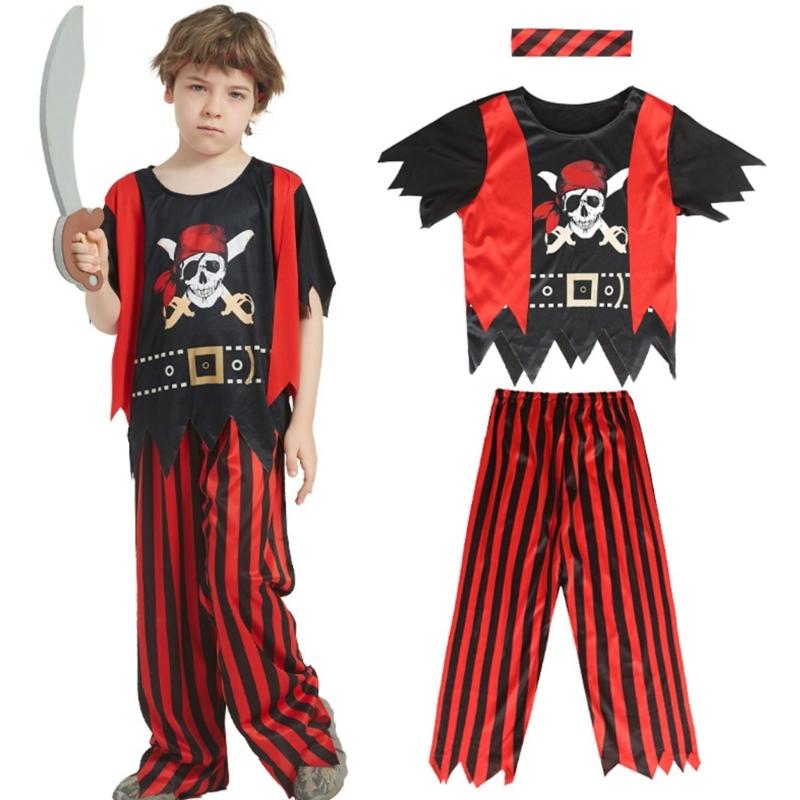Boys Costume Pirate Outfit Halloween Pirate Costume Set Children Buccaneer Captain Dress Up Clothes for Cosplay-Events