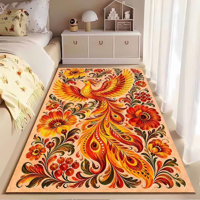 Bright Phoenix With Flowers Suitable As a Non-slip Mat for the Living Room or Bedroom Sofa