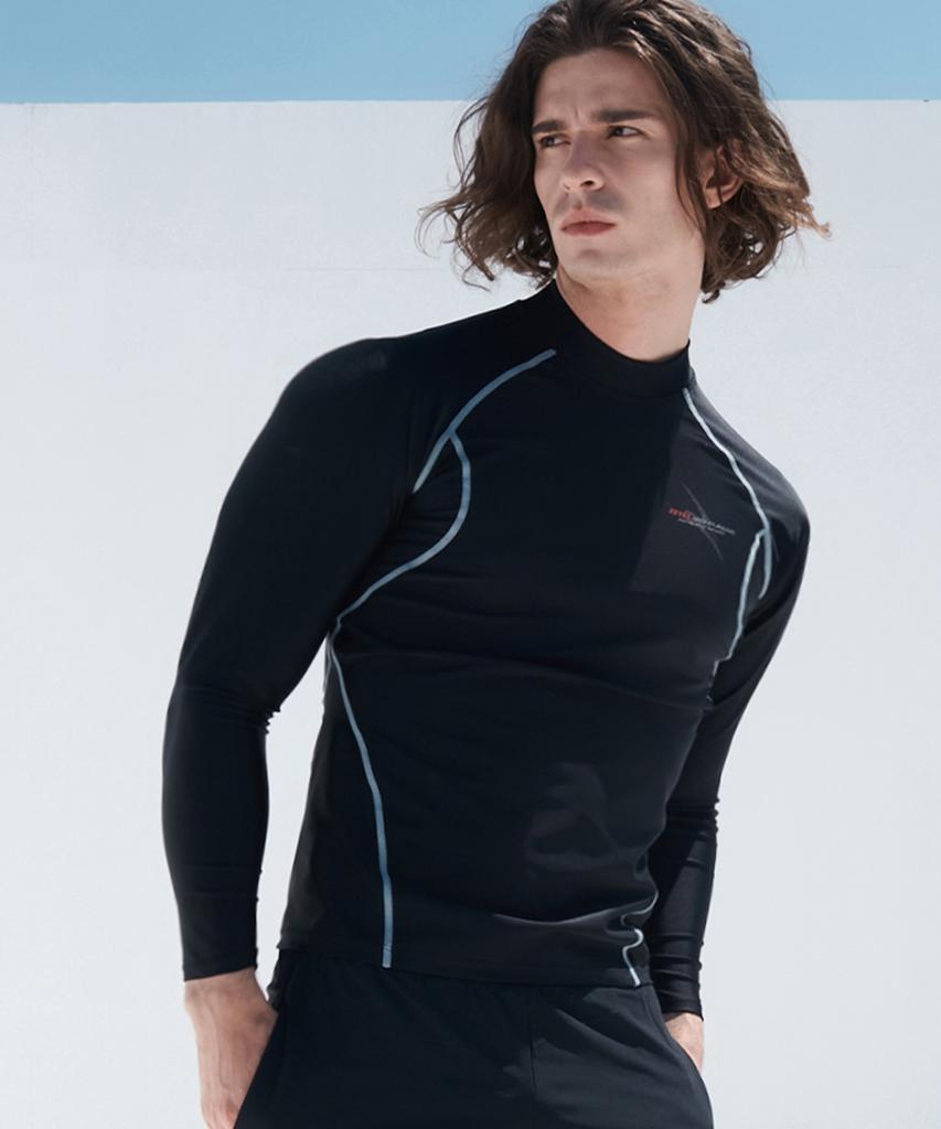 Jeteseu Men'S All-Black Slim Fit Long Sleeve Rash Guard M_3A975