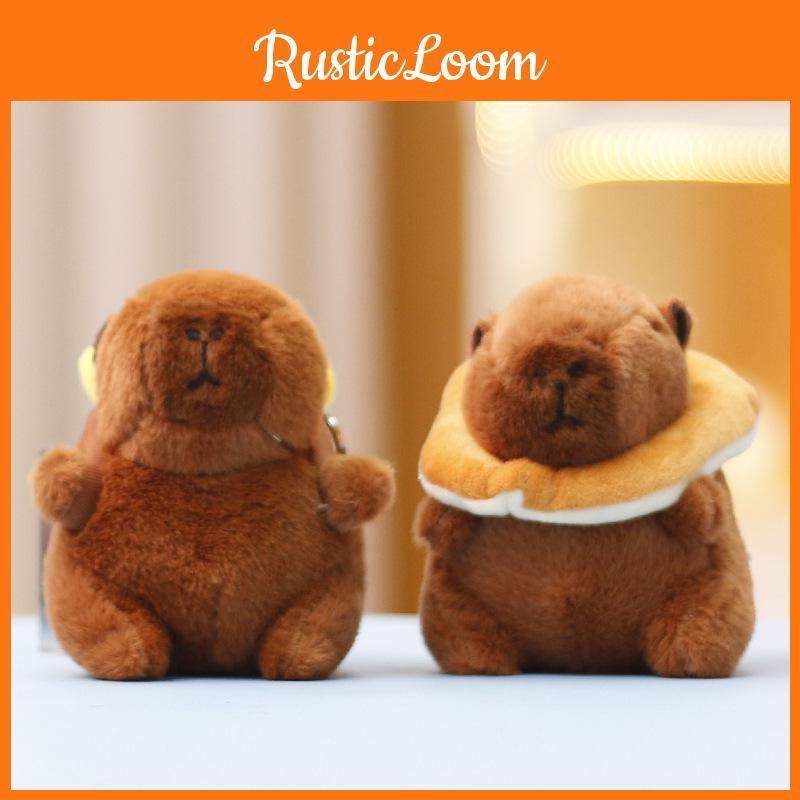 Capybara Hamburger Toast Keychain Cute Cartoon Girl Backpack Hanging Plush Doll