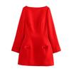 2024 Winter Women's European & American Style Bow-Decorated French A-line Dress