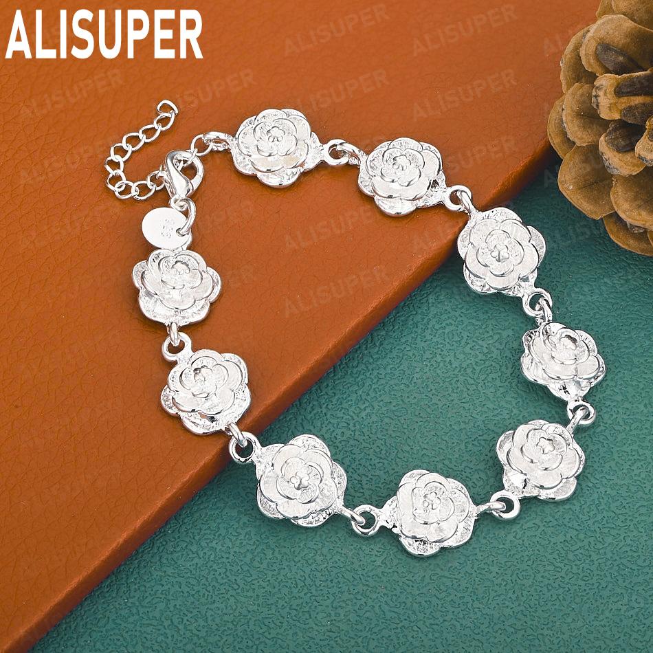 925 Sterling Silver Exquisite 3D Relief Rose Bracelet - Charming Gift Jewelry