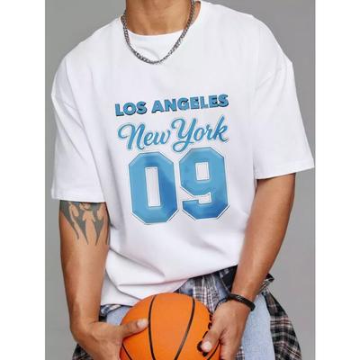 Crewneck T Shirt White Los Angeles New York 09 Print Streetwear Casual Wear