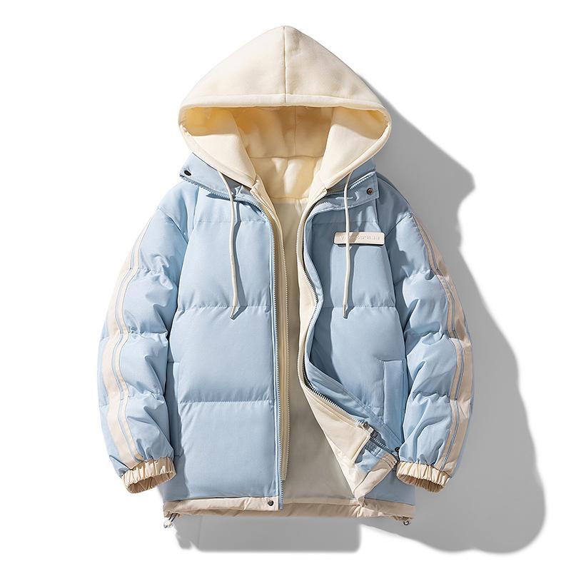 Sports Trendy Brand Fake Two-piece Down Cotton Clothes Thickened Autumn and Winter Warm Hooded High-quality Men's and Women's Cotton-padded Clothes