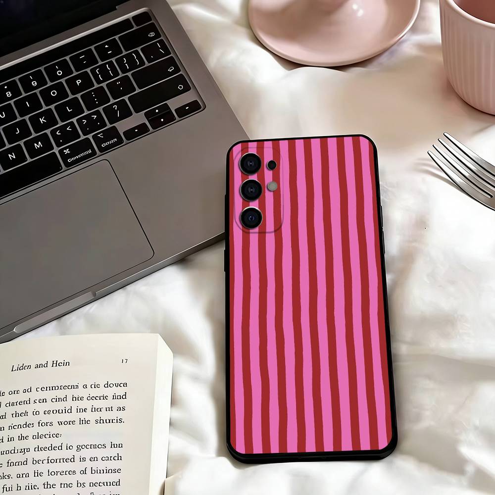 Burgundy White Stripe patterns Phone Case Black Silicone Soft For Samsung S25,S24,S21,S22,S23,S30,Ultra,S20,Plus,Fe,Lite