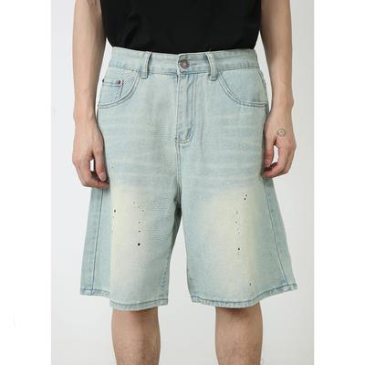 Summer Denim Shorts Men Hip Hop Streetwear Casual Straight Wide Leg Short Pants Men Splash Ink Design Mens Shorts