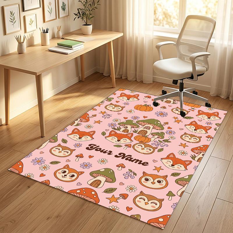 Autumn Fox Theme Soft Crystal Velvet Rug Custom Name & Text Print Non Slip Floor Rug for Bedroom Living Room