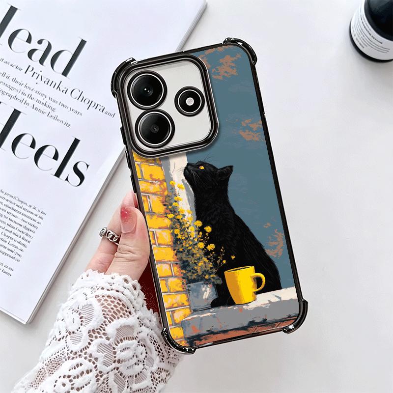 Schwarze Katze Ästhetik Muster Beschichtung Handyhülle Für Xiaomi Redmi Note 14 15 Pro Plus 13 12 11 11S 11T 10 9S 9 5G Sturzfest Airaba