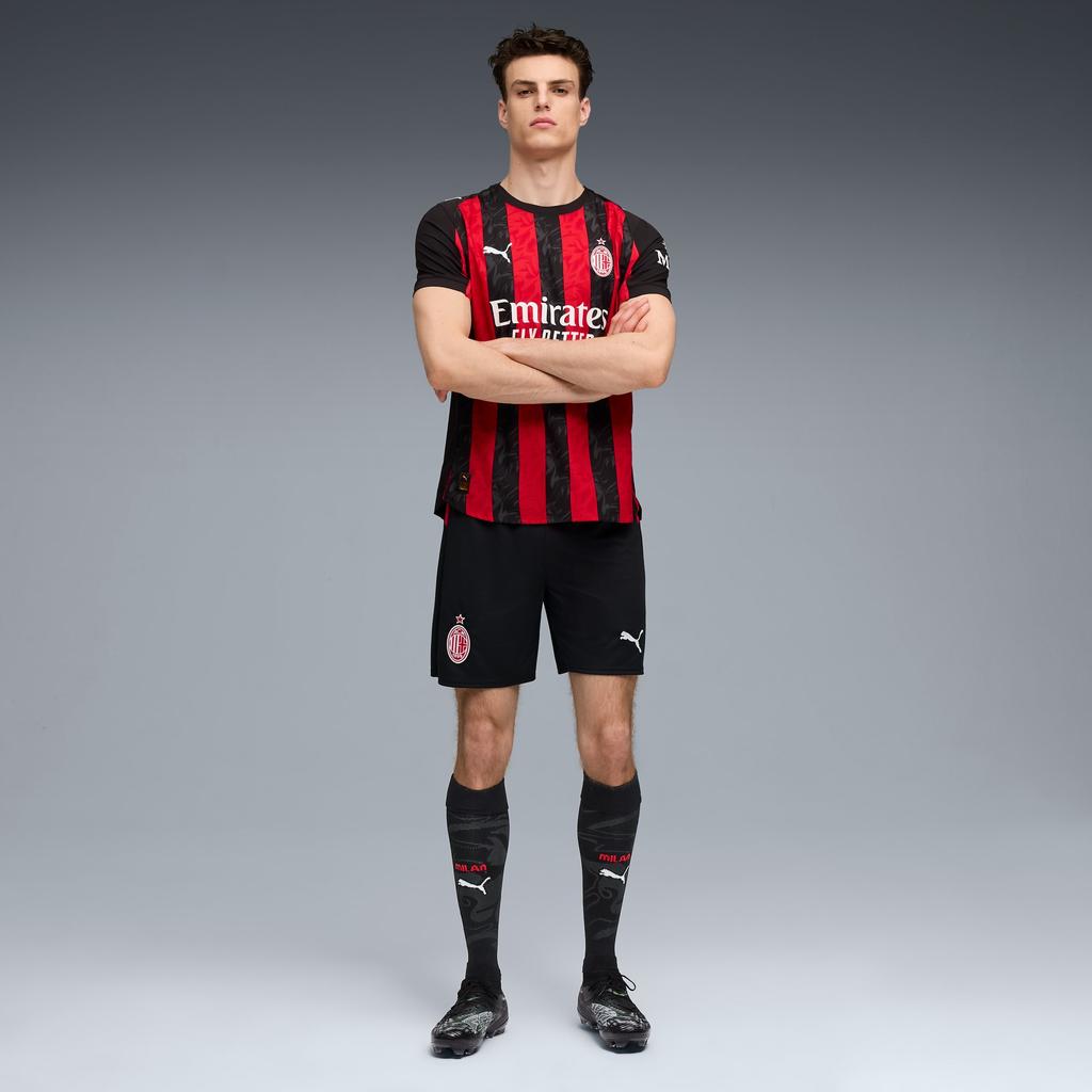 Puma Ac Milan Fitted Versatile Fan Short Sleeve Football Shirt Men Tops Black Red 779962-01