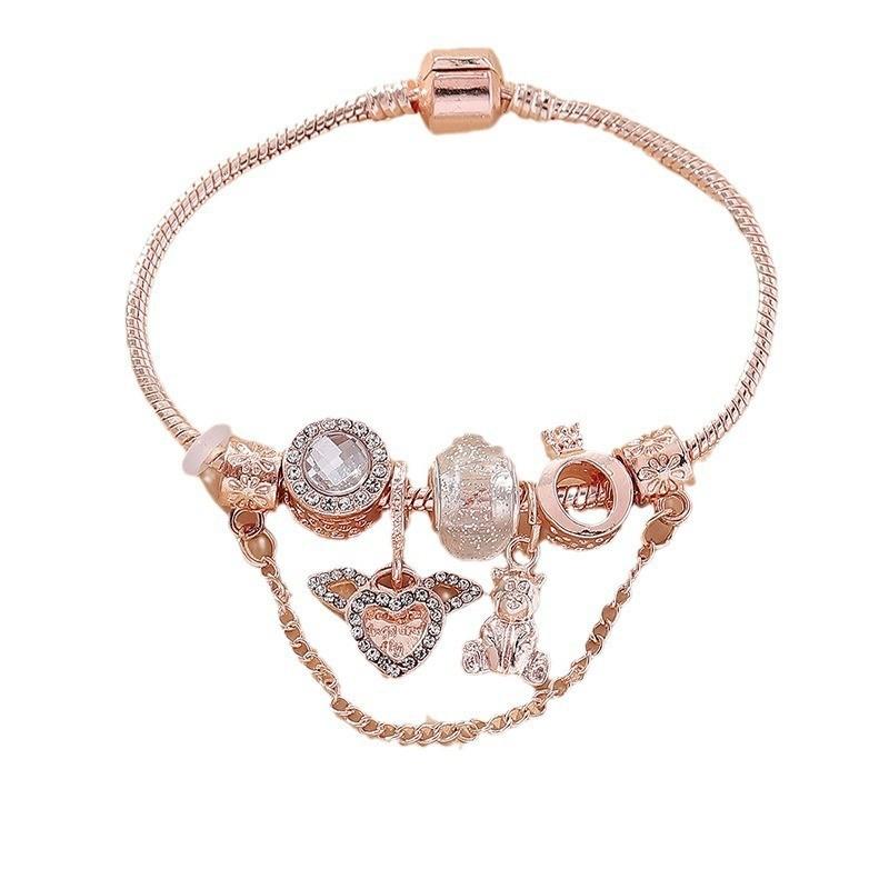 Bear Charm Bracelet With Crown Crystal Beads For Unisex Fashion Jewelry