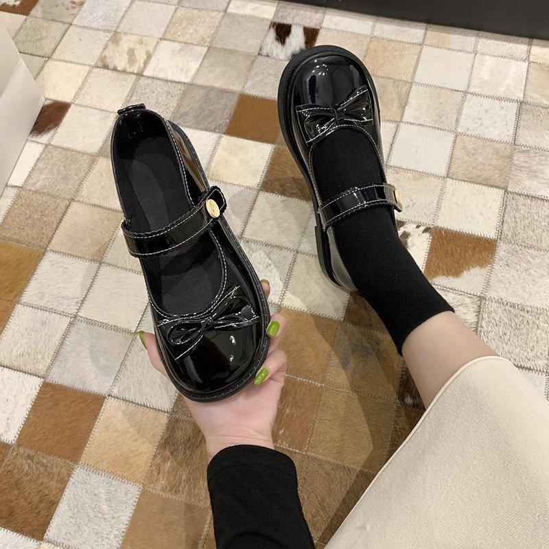 Fashion 2024 Spring Autumn New Lovely Pumps for Woman Round Toe Low Heel Mary Janes Shoes with Butterfly-knot Comfortable for Daily