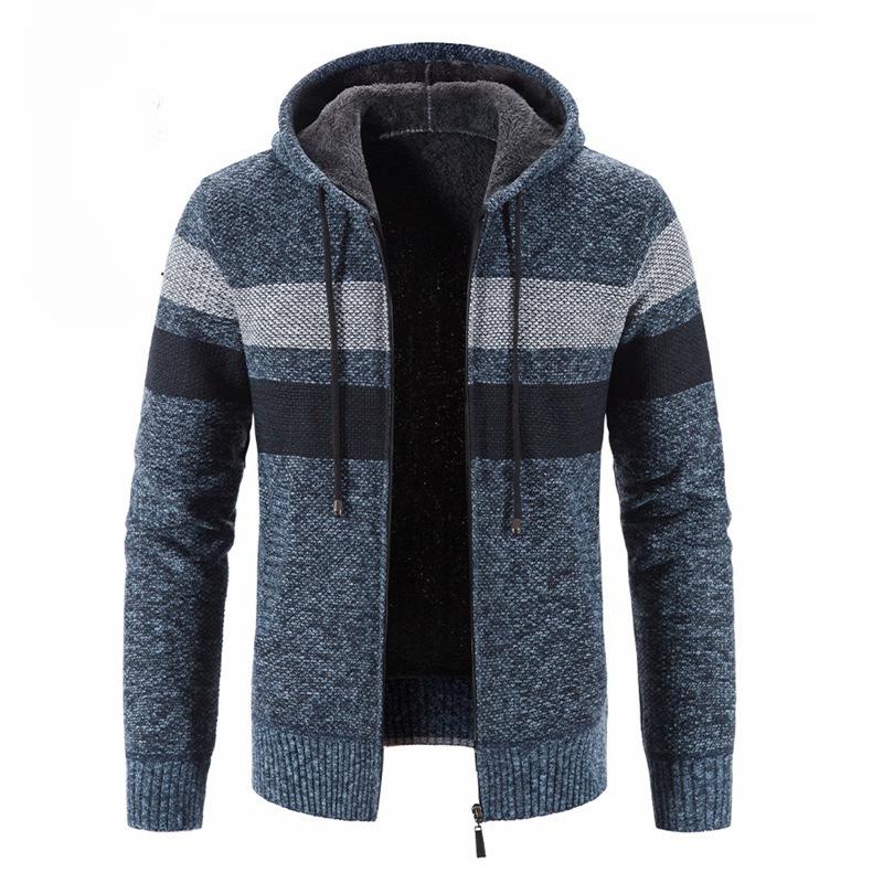 Automne et Hiver Veste Pull pour Homme Manteau en Fil Assorti de Couleurs Ample Polaire à Capuche Pull Tricoté pour Homme