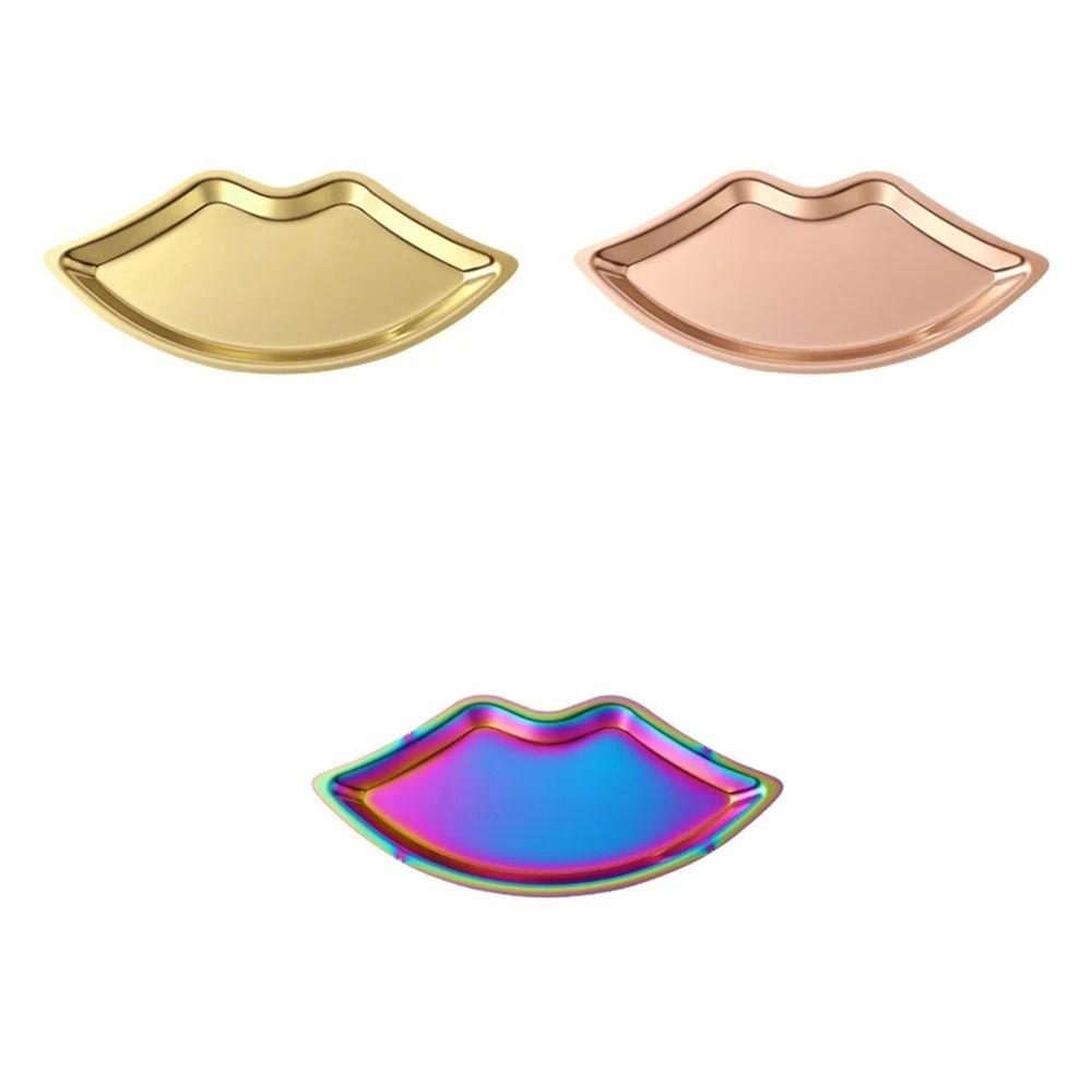 Luxury Jewelry Storage Tray Lip Shaped Display Plates Home Accessories Metal Tray Female