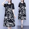 High-end dress women's new fat mm casual large size fashionable printing splicing loose belly and thin skirt