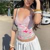 Fashion Sexy Lace Leopard Print Print V-neck Sling Vest Female Autumn Fashion Butterfly Holiday Slim-Fit Crop-Top