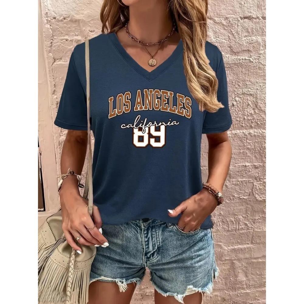 Floral Print V-neck T-shirt Summer Fashion Casual Blouse Street Fashion Oversized Women's Clothing