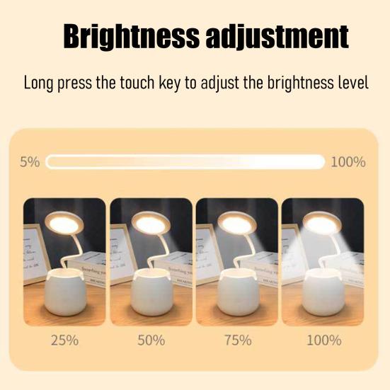 LED Desk Lamp with Pen Holder Small Dimmable Rechargeable Table Lamp with Flexible Gooseneck for Home Office Bedroom Desktop Nightstand