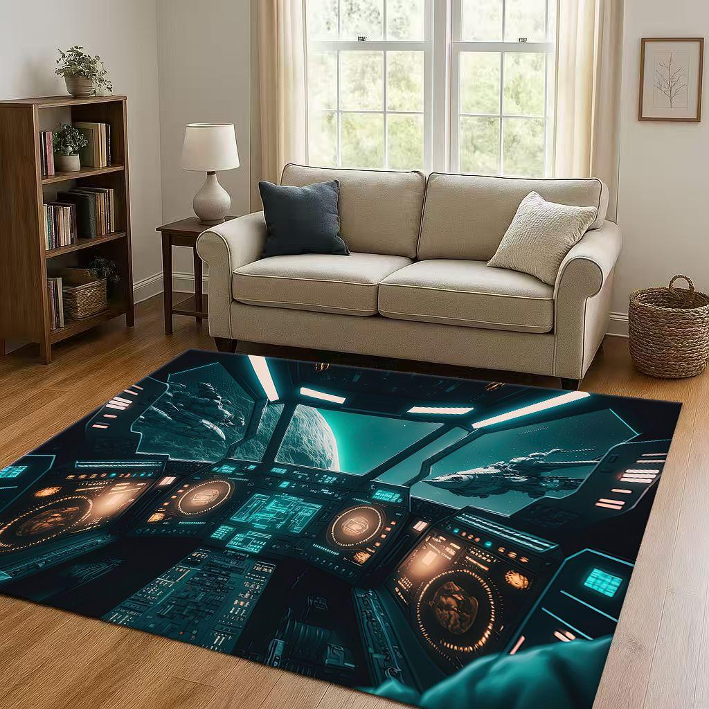 HD Spacecraft Aircraft Cockpit Dashboard Living Room Non Slip Area Rug Carpet for Bedroom Kids Playroom Sofa,Home Decor Doormat