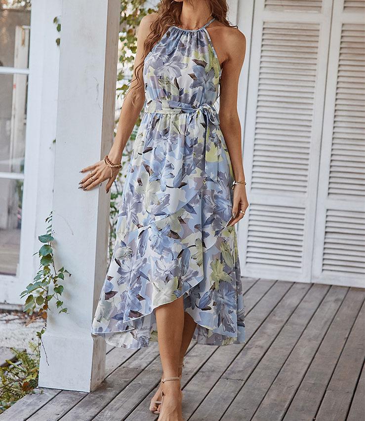 

European and American fashion printed neck bohemian dress summer explosion leisure vacation dress XL синій