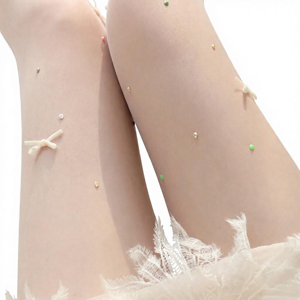 New Arrival Multi-Color Girl Style 3D Nylon Fleece Bowknot Thin Breathable Knee Stockings Handmade Diamond-Inlaid All-Match Body