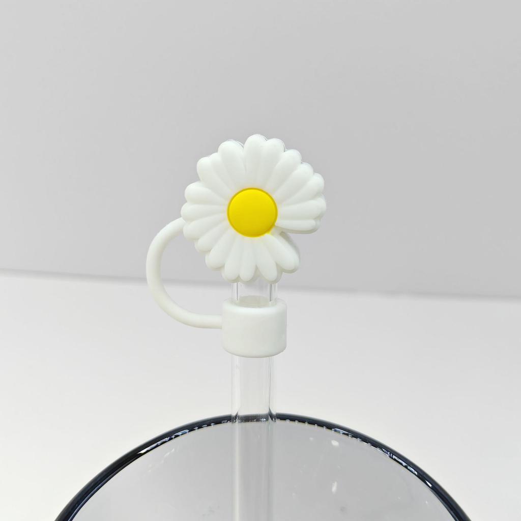 Daisy Straw Cap - 10mm Stanley Cover, Reusable Chrysanthemum Design