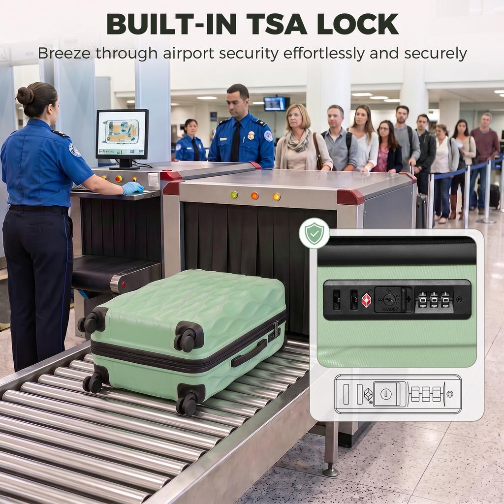 26Inch 65cm 64L Suitcase, ABS Hard Shell Checked Luggage, Green