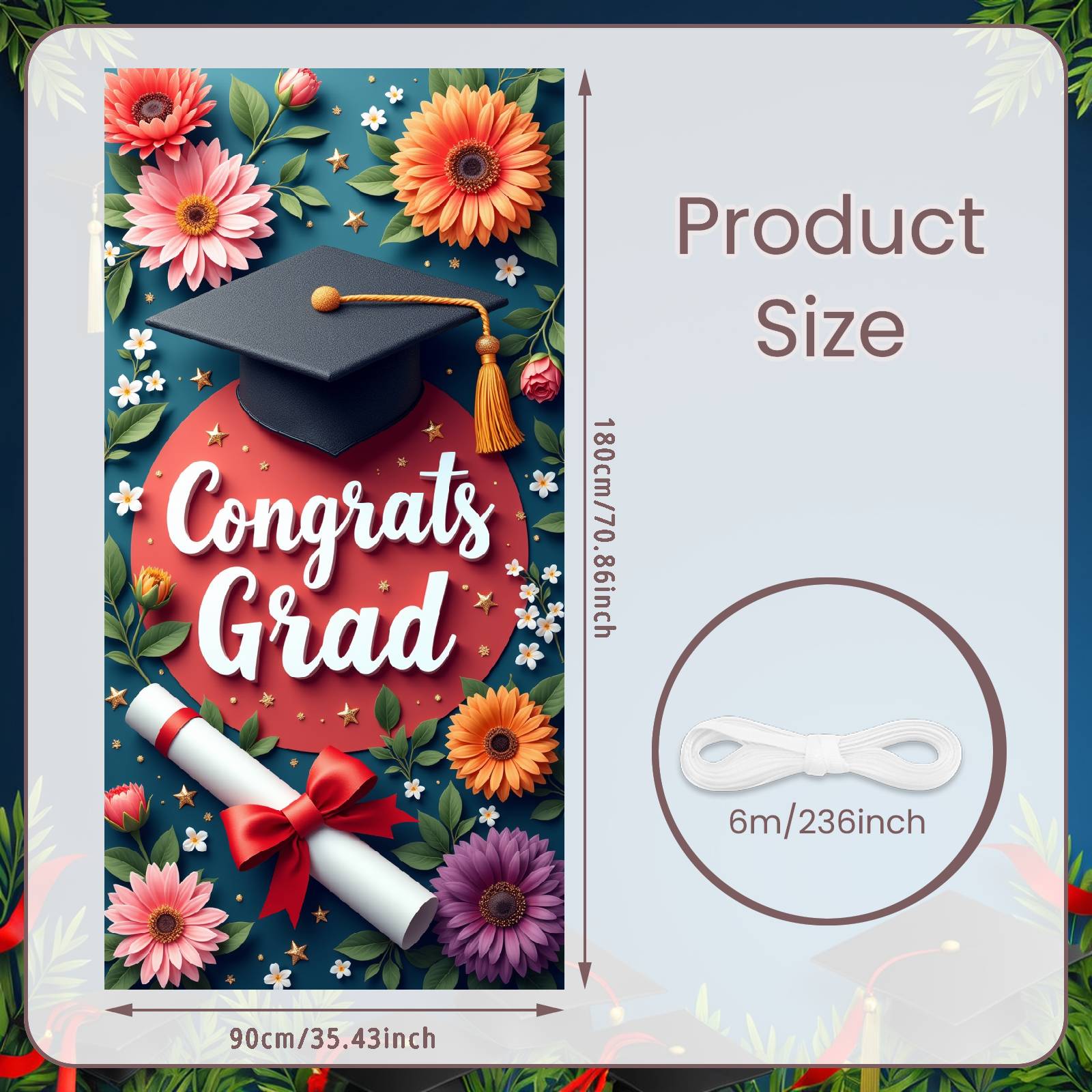 Graduation Decoration Banner Colorful Pattern Grad Party Backdrop Congrats Grad Display Floral Theme Grad Event Backdrop
