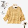 ZANZEA Women Casual Round Neck Loose 3/4 Sleeve Print Blouse