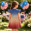 Girls Flutter Sleeve Dress Independence Day Themed Cupcake Print Spliced Skater Dress Toddler Kids Casual Party Dress
