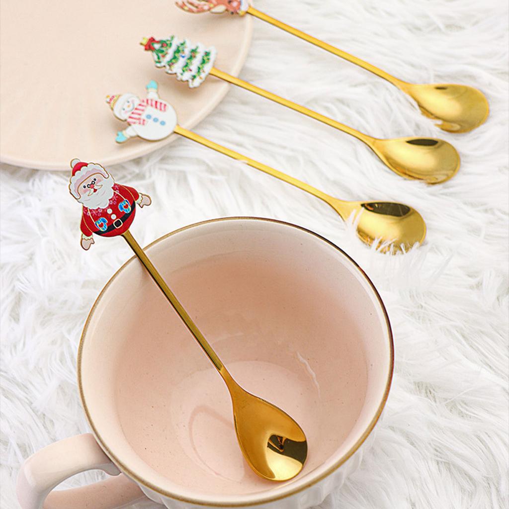 4-teiliges/Set Edelstahl Löffel Gabel Weihnachtsgeschenke Küchenzubehör Geschirr Dekoration für Weihnachtsfeier