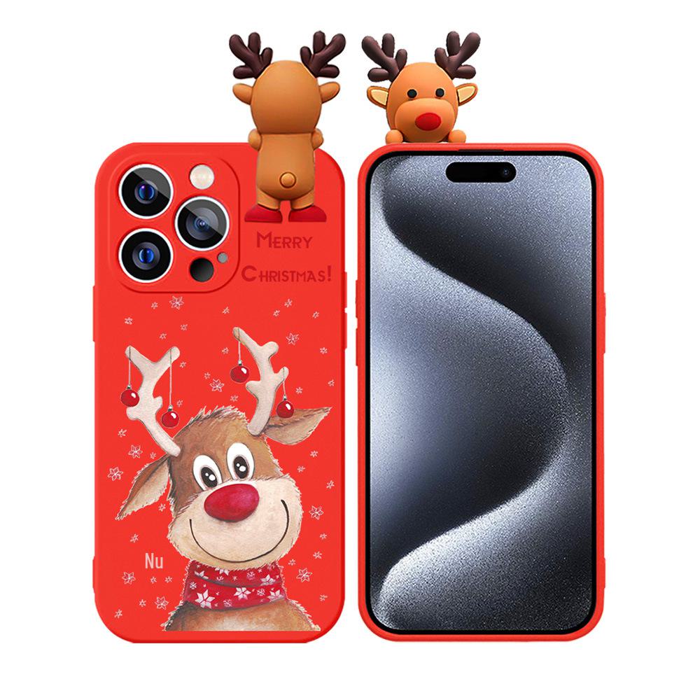 Christmas Snowman Cartoon Elk Relief Doll Phone Case for Apple 15/14 Pro Max.