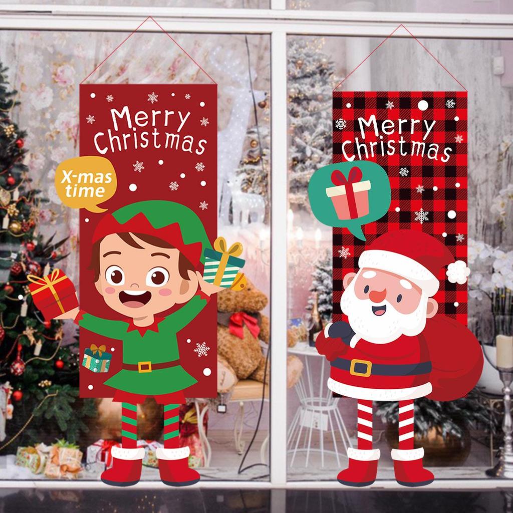 Striscione Appeso Decorazione Murale con Bambola Cartone Animato di Natale e Gambe Lunghe
