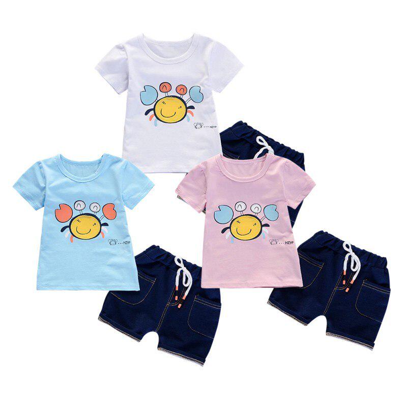 Baby Girls Clothes Kids Set Fashion Cartoon Pattern Short Sleeve T-Shirt +Pant  Boys Clothing Set Kids Cartoon Clothes Set